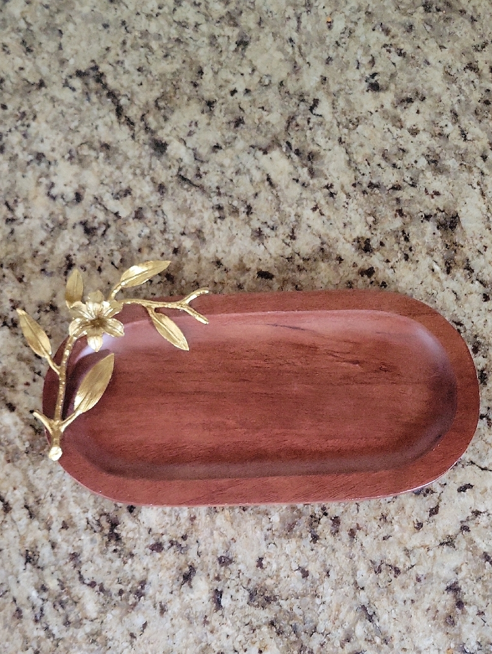 Wooden Decorative Tray with Gold Leaf Accent Appetizers 12 X 6